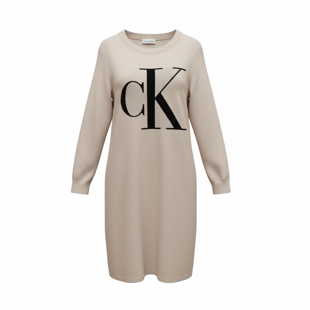 Calvin Klein Beige Knit Logo Sweater Dress for women